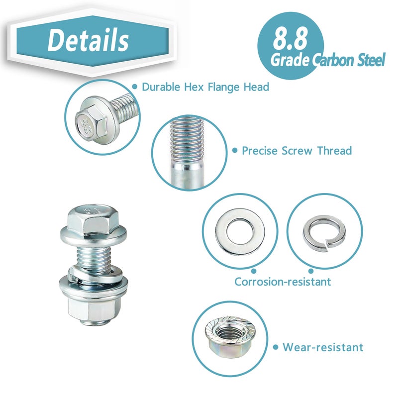 Kadrick 700Pcs Grade 8.8 Metric Bolt Assortment, M6 M8 M10 Flange Hex Heavy Duty Bolts and Nuts Kit,M6 x1.0 M8 x1.25 M10-1.25 (12mm to 45mm),Eco-Friendly Zinc Plated - Image 3